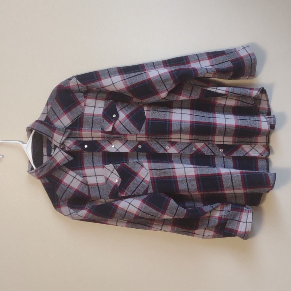Wrangler shirt Men's heavy‎ 100% cotton pearl-snap  Size XXL Red/black pl…